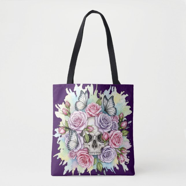 Das leichte Vermächtnis - Gothic Skull & Rose Tote (Vorderseite)