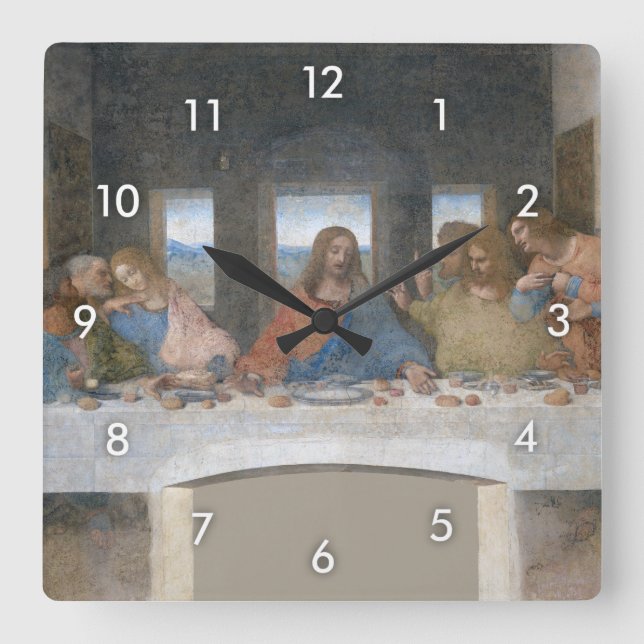 Das letzte Abendessen, Leonardo da Vinci Quadratische Wanduhr (Vorderseite)