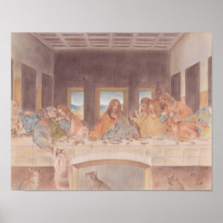 Das letzte Abendessen und die Katze Leonardo da Vi Poster
