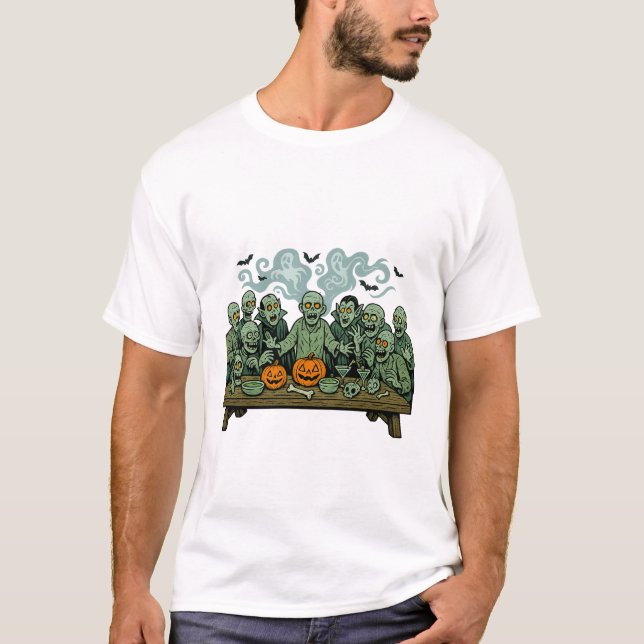 Das letzte Abendmahl von Zombies - Halloween Parod T-Shirt (Vorderseite)