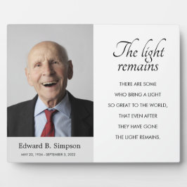 Das Licht bleibt das Beerdigungsgedicht mit Foto Fotoplatte