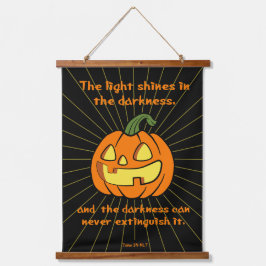 Das Licht strahlt in der Dunkelheit Jack-o-Laterne Wandteppich Mit Holzrahmen