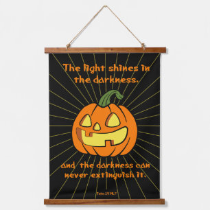Das Licht strahlt in der Dunkelheit Jack-o-Laterne Wandteppich Mit Holzrahmen