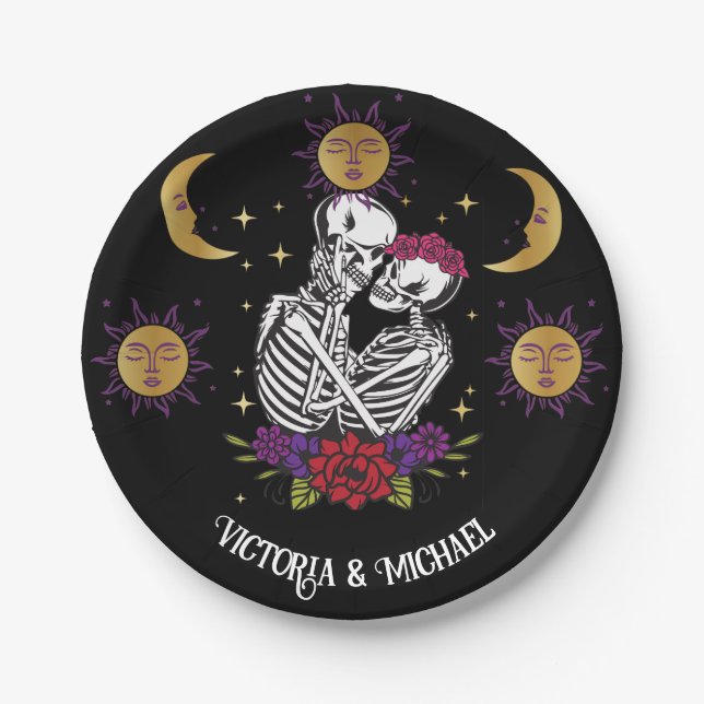 Das liebenswerte Skeleton Couple Gothic-Tarot Pappteller (Vorderseite)
