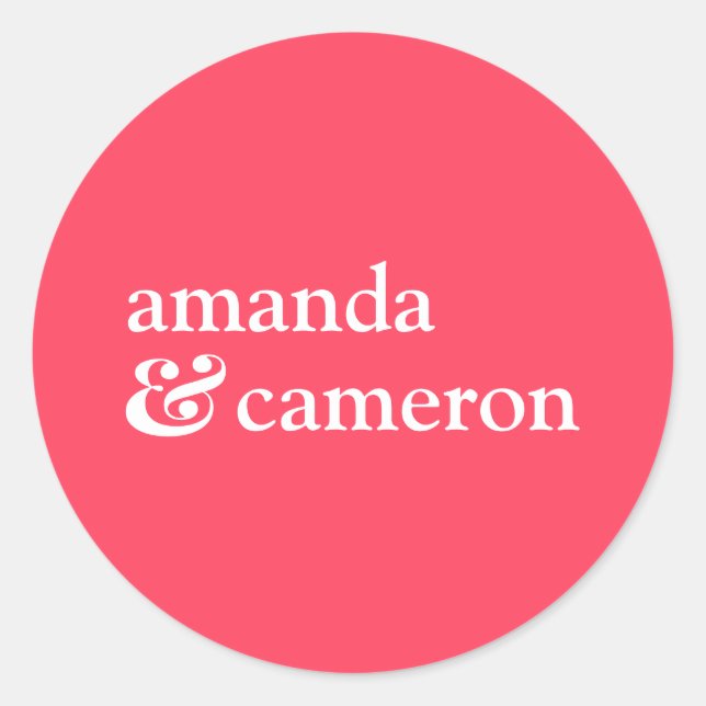 Das Logo "Bride and Groom Names" für helle Koralle Runder Aufkleber (Vorderseite)