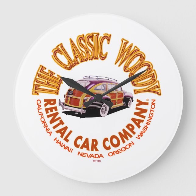 Das Logo der "Classic Woody Rental Car Company" Ve Große Wanduhr (Vorderseite)