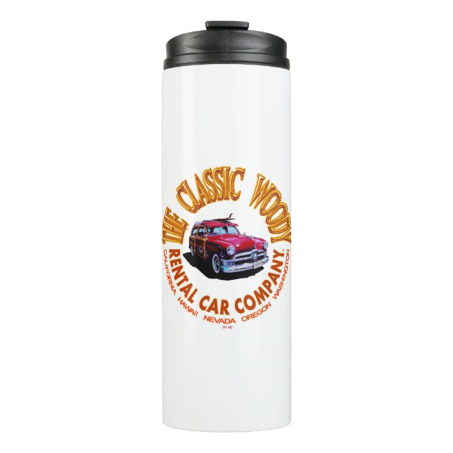 Das Logo der "Classic Woody Rental Car Company" Ve Thermosbecher (Vorderseite)