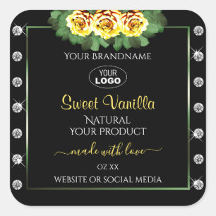 Das Logo für das schwarze Produktlabel Green Yello Quadratischer Aufkleber