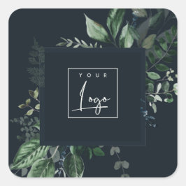 Das Logo "Navy Modern Green Leafy Tropical Foliage Quadratischer Aufkleber