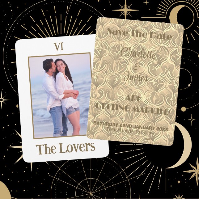 Das Lovers Tarot Card Gold Foto Save the Date (Front And Back)