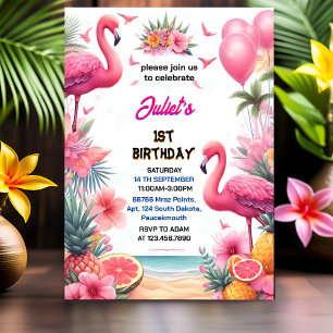Das Luau Fly Pink Flamingo Pool Party 1. Einladung