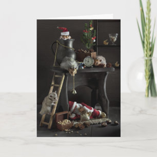 Das lustige Stillleben des neuen Jahres mit Feiertagskarte