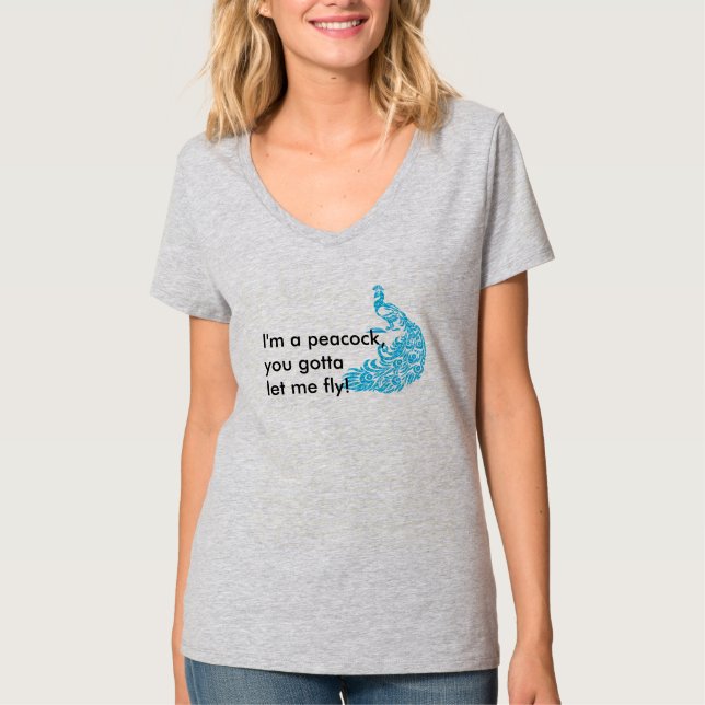Das lustige T-Shirt der Pfau-erwachsenen Frauen (Vorderseite)