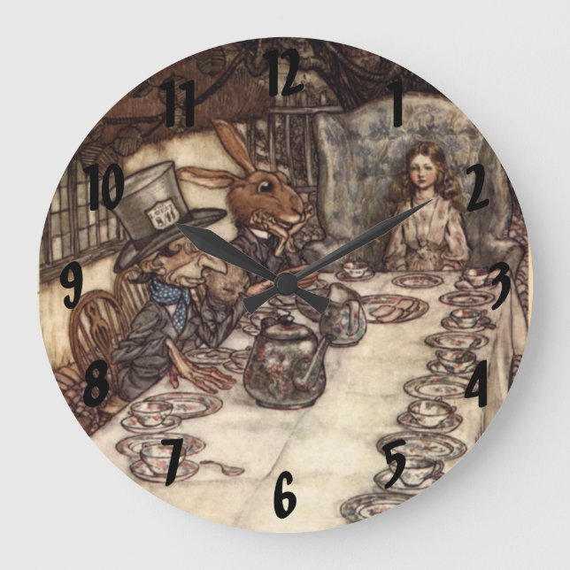 Das Mad Hatter Tea Party Arthur Rackham Wall Clock Große Wanduhr (Vorderseite)