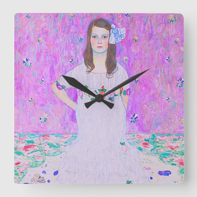Das Mäda Primavesi-Gemälde von Gustav Klimt Quadratische Wanduhr (Vorderseite)