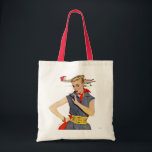 Das Mädchen, das Flugzeuge gestohlen hat Tragetasche<br><div class="desc">Künstler: Coby Whitmore | Mädchen vor dem Flugzeug mit blauem Springanzug und rotem Bandana</div>