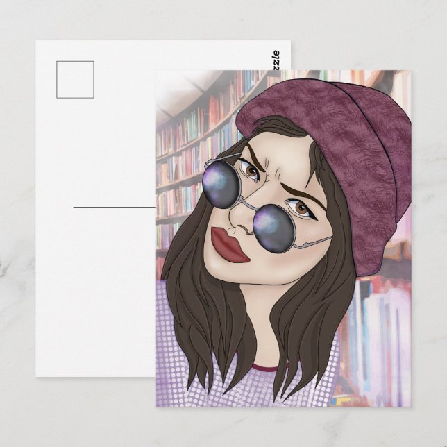 Das Mädchen in der Bibliothek Postkarte (Vorne/Hinten)