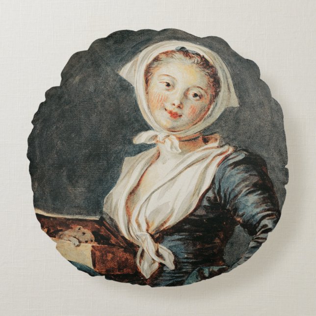 Das Mädchen mit dem Murmeltier durch Fragonard Rundes Kissen (Vorderseite)