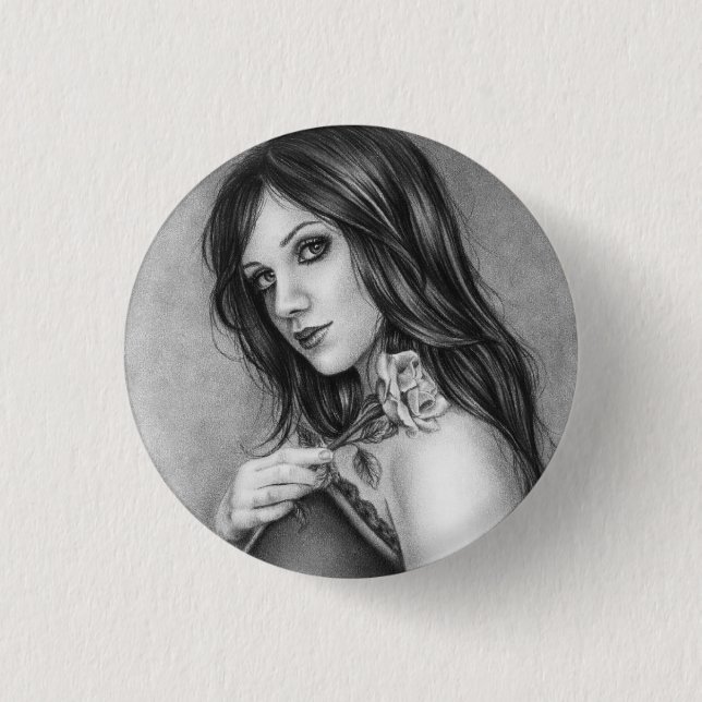 Das Mädchen mit dem Rose Knopf Button (Vorderseite)