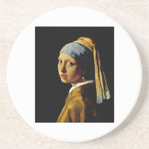 Das Mädchen mit dem Turban/Mädchen mit dem Perleno Sandstein Untersetzer