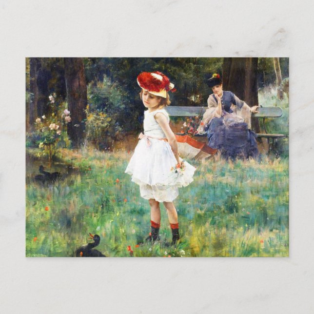 Das Mädchen mit den Enten von Alfred Stevens Postkarte (Vorderseite)