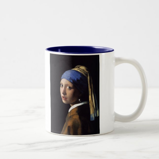 Das Mädchen mit der Perle von Vermeer Zweifarbige Tasse (Rechts)