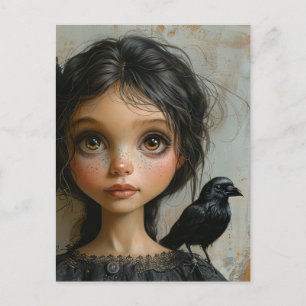 Das Mädchen mit einem schwarzen Vogel Postkarte