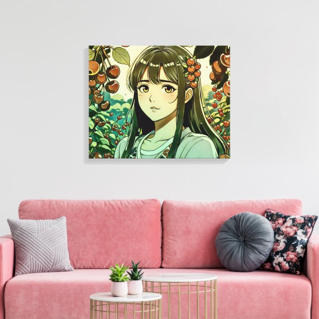 Das Mädchen mit Kirschfrüchten - Moderne Illustrat Leinwanddruck (Insitu (Wohnzimmer))