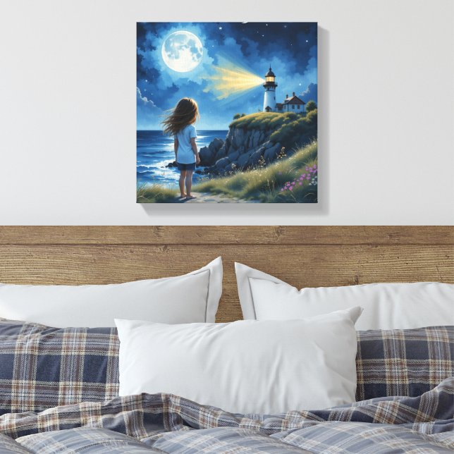 Das Mädchen sieht sich den Leuchtturm Leinwand Art (Insitu (Schlafzimmer))