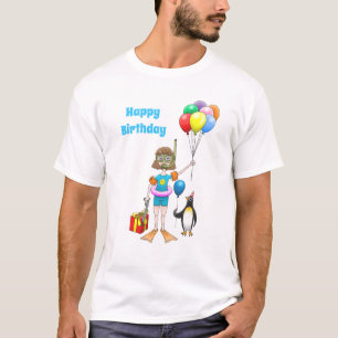 Das Mädchen und der Pinguin mit Luftballons T-Shirt