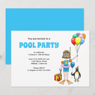 Das Mädchen und die Poolparty des Pinguins Einladung