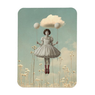 Das Mädchen und ihre Wolke Surrealistische Bilde Magnet