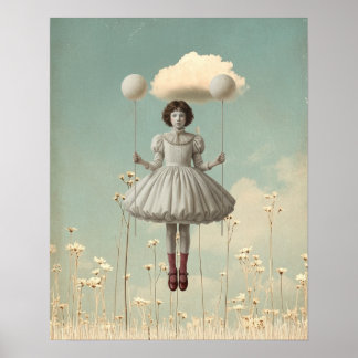 Das Mädchen und ihre Wolke | Surrealistische Bilde Poster