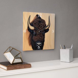 Das majestätische Bison - ein Symbol für Power und Quadratische Wanduhr