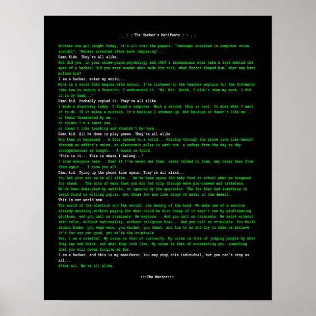 Das Manifest des Hackers Poster (Vorne)