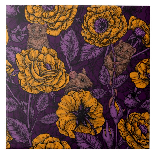 Das Mäuse-Party in Orange und Violett Fliese (Vorderseite)