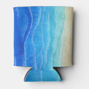 Das Meer und der Strand sind in Aquarellen gehalte Dosenkühler