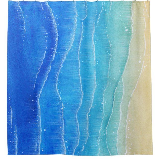 Das Meer und der Strand sind in Aquarellen gehalte Duschvorhang (Vorderseite)