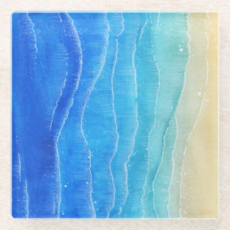 Das Meer und der Strand sind in Aquarellen gehalte Glasuntersetzer