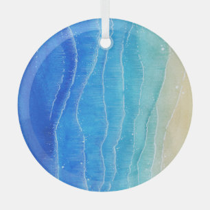 Das Meer und der Strand sind in Aquarellen gehalte Ornament Aus Glas