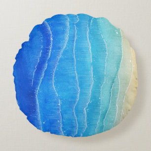 Das Meer und der Strand sind in Aquarellen gehalte Rundes Kissen