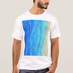 Das Meer und der Strand sind in Aquarellen gehalte T-Shirt