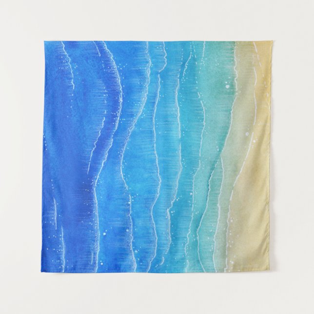 Das Meer und der Strand sind in Aquarellen gehalte Wandteppich (Vorderseite)