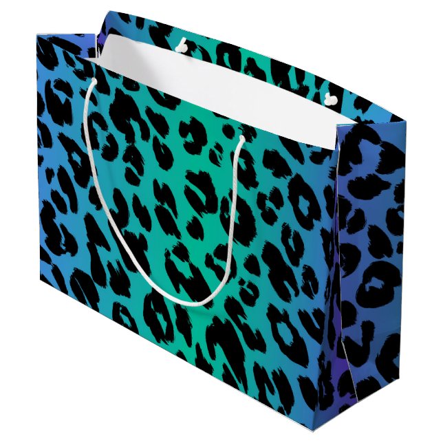 Das mehrfarbige Leopard-Design 6 Große Geschenktüte (Rückseite Schrägansicht)