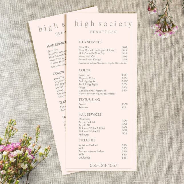 Das Menü "Simple Blush Pink Salon Price List Servi (Von Creator hochgeladen)