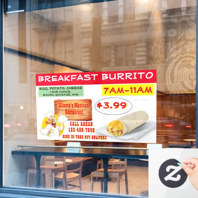 Das mexikanische Restaurant Breakfast Burrito ist  Fensteraufkleber (Café-Fenster)