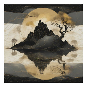 Das misty Mountain Black & Gold Poster