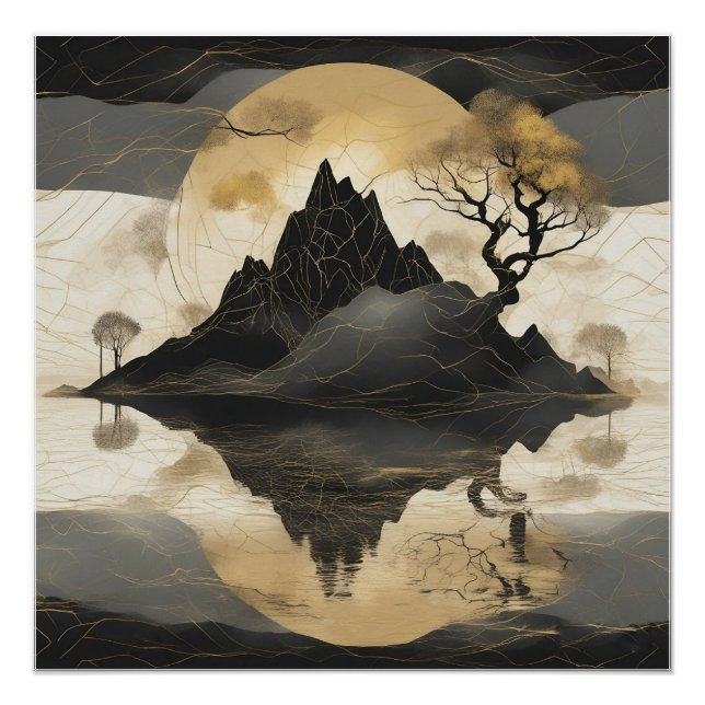 Das misty Mountain Black & Gold Poster (Vorderseite)