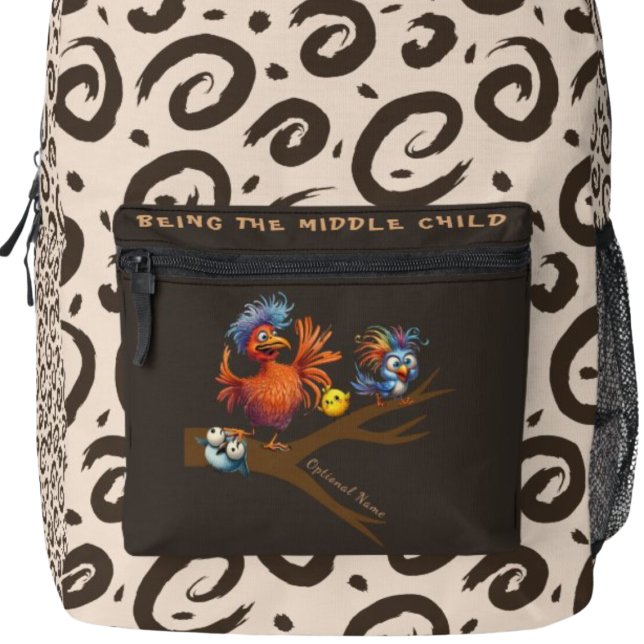 DAS MITTLERE KIND BEDRUCKTER RUCKSACK (Being the middle child backpack.  Sibling humor.)