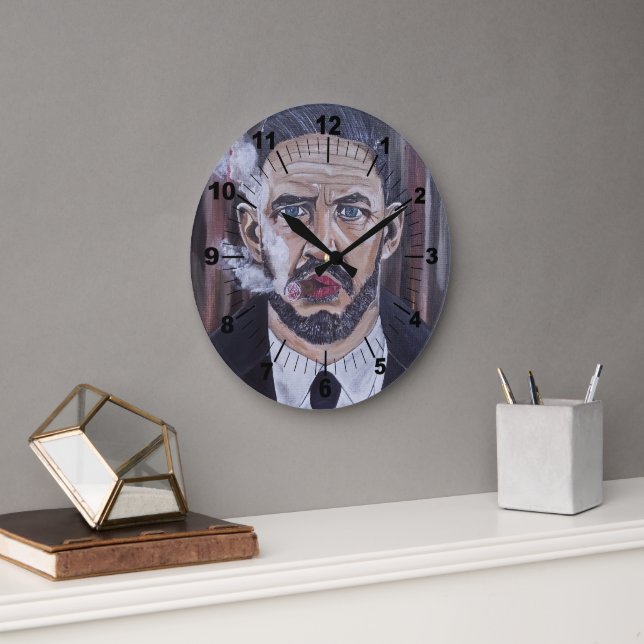 Das Mobster-Gemälde von Alfred Fox Große Wanduhr (Büro)